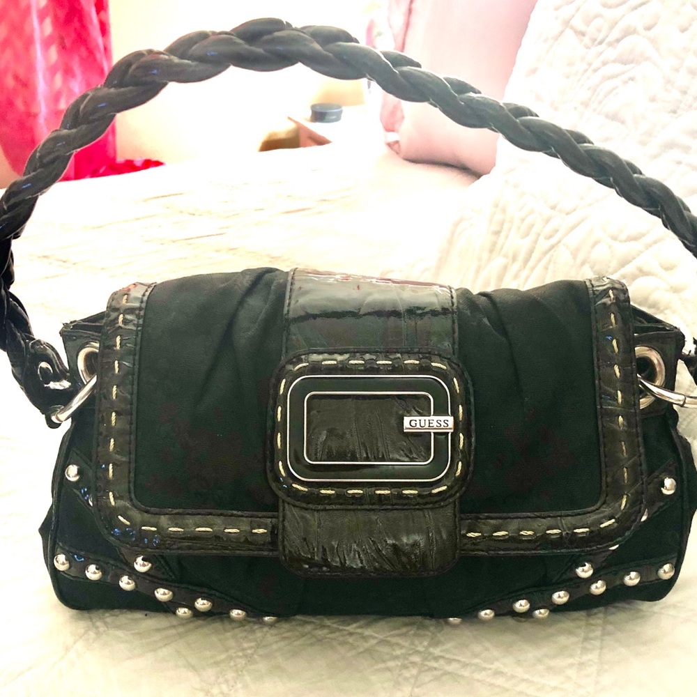 GUESS vintage cloth and patent black purse $FINAL$
